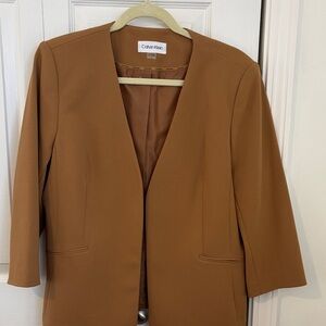 Calvin Klein Women's Open Front Blazer in Camel